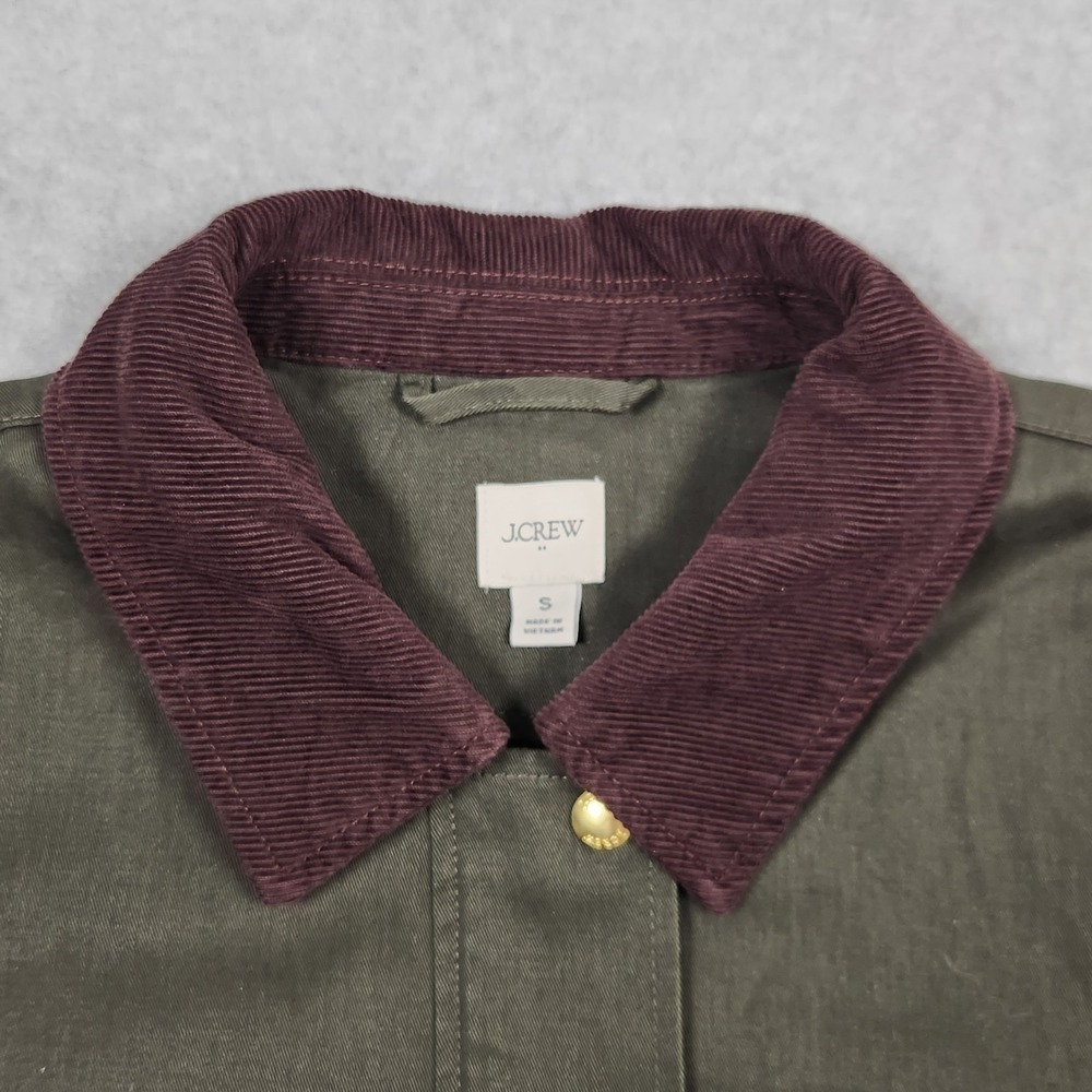 J Crew Field Jacket Womens Small Green Treated Cotton Corduroy Collar Snap - Picture 4 of 15